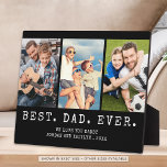Modern BEST DAD EVER 3 Photos Personalized Plaque<br><div class="desc">Modern BEST DAD EVER 3 Photos Personalized Easel-Back Plaque. Create a personalized, custom photo collage photo display on this easel-back plaque for a father featuring 3 pictures, your custom title and/or message in your choice of font styles and colours and background colour (shown in white on black). The sample is...</div>
