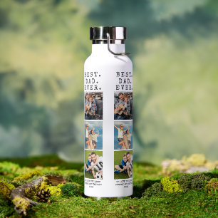 Modern BEST DAD EVER 3 Photos Personalized Water Bottle