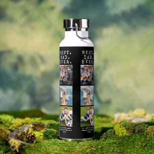 Modern BEST DAD EVER 3 Photos Personalized Water Bottle