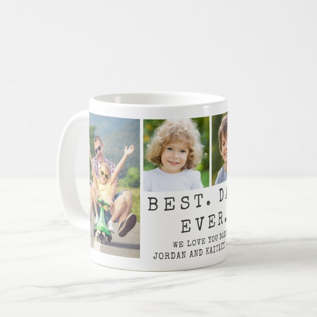 Modern BEST DAD EVER 4 Photos Personalized Coffee Mug (Front Left)