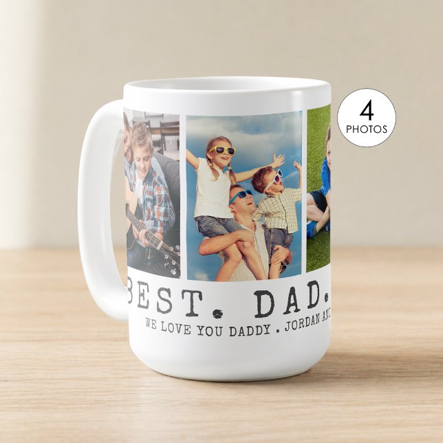 Modern BEST DAD EVER 4 Photos Personalized Coffee Mug (Creator Uploaded)