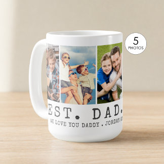 Modern BEST DAD EVER 5 Photos Personalized Coffee Mug