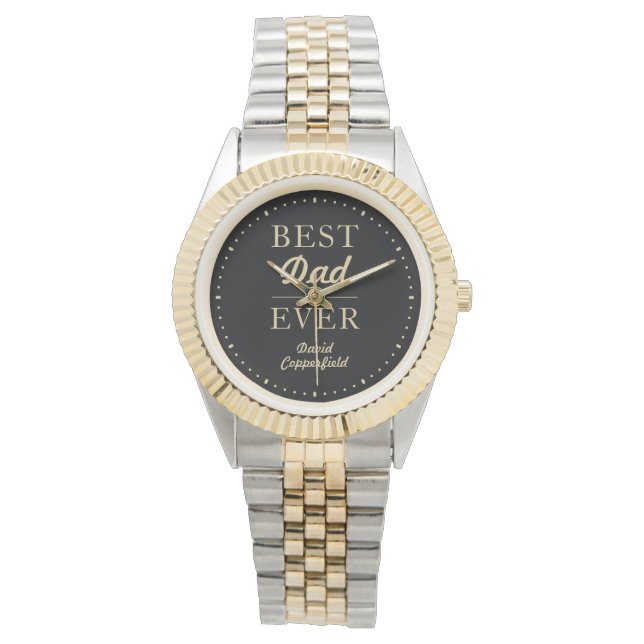 Modern Best Dad Ever Black Gold Silver Watch (Front)