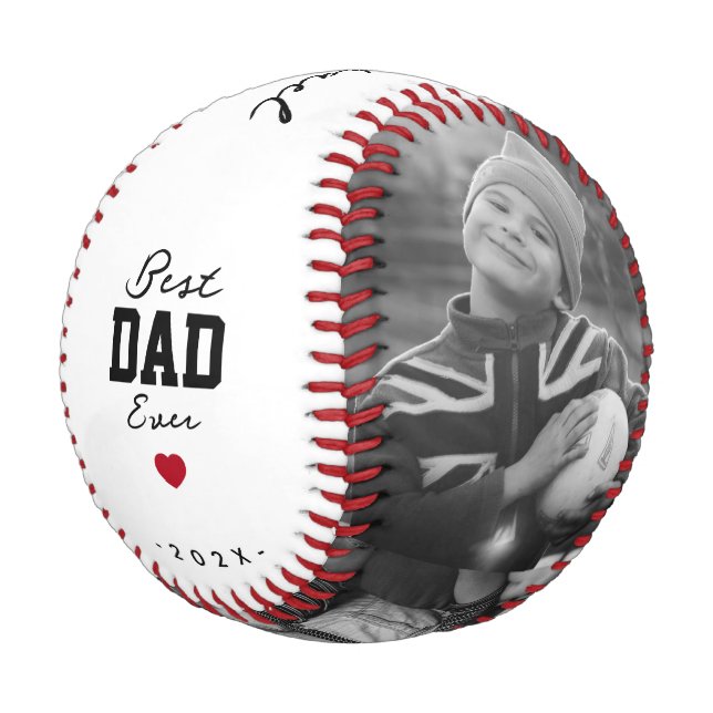 Modern Best Dad Ever Black White Custom Name Baseball (Angled)
