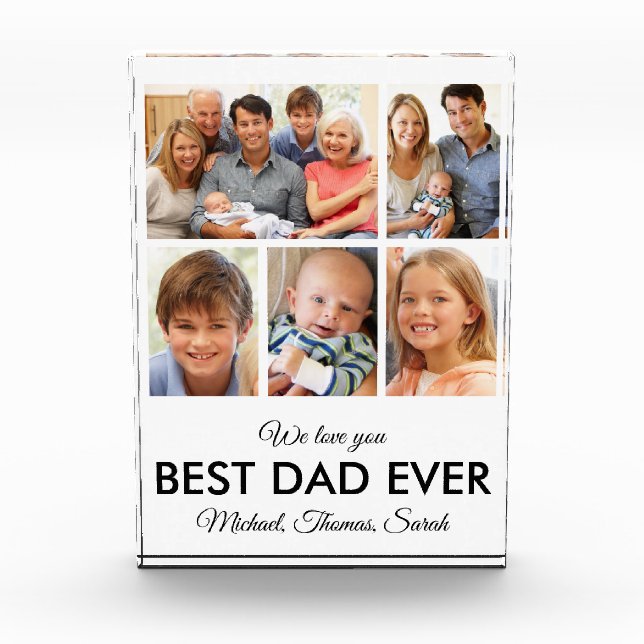 Modern Best Dad Ever Custom Father Photo Collage Block (Front)