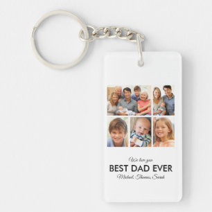 Modern Best Dad Ever Custom Father Photo Collage Keychain