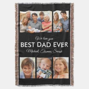 Modern Best Dad Ever Custom Father Photo Collage Throw Blanket