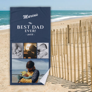 Modern Best Dad Ever Father`s Day Keepsake 4 Photo Beach Towel