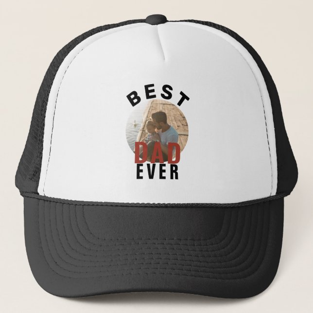 Modern Best Dad Ever Father`s Day Photo Trucker Hat (Front)
