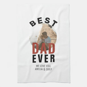 Modern Best Dad Ever Father`s Day Round Photo Kitchen Towel