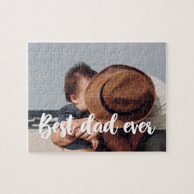 Modern Best dad ever Father's Day photo Jigsaw Puzzle (Horizontal)
