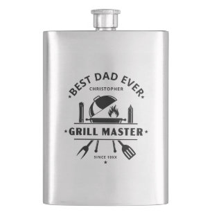 Modern Best Dad Ever Grill Master Personalized  Hip Flask