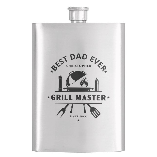 Modern Best Dad Ever Grill Master Personalized  Hip Flask (Front)