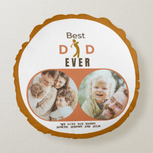 Modern Best Dad Ever Kids Family Photo Fathers Day Round Pillow