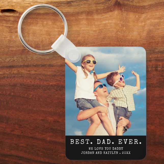 Modern BEST DAD EVER One Photo Personalized Keychain (Front)