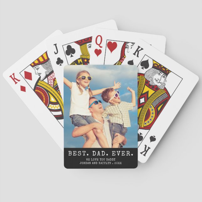 Modern BEST DAD EVER One Photo Personalized Playing Cards (Back)