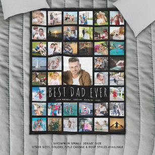 Modern BEST DAD EVER Photo Collage Black Fleece Blanket