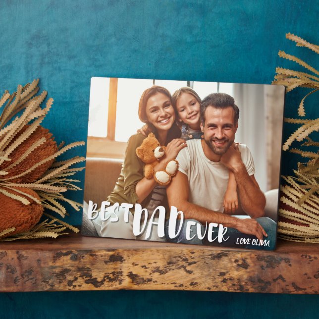 Modern best dad ever Photo Collage fathers day Plaque (Side)