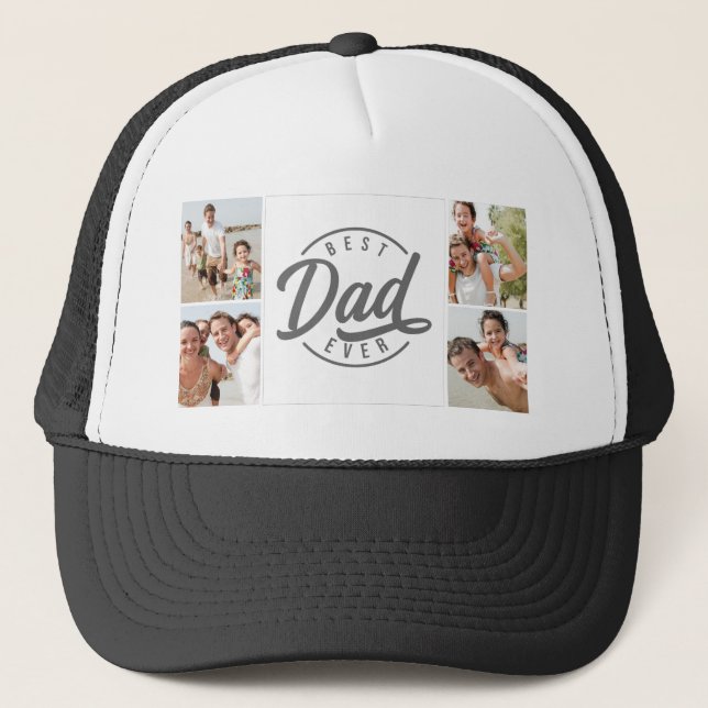 Modern Best Dad Ever Photo Collage Trucker Hat (Front)