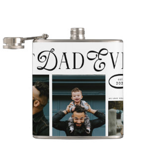 Modern Best Dad Ever Photo Heart Fathers Day Gifts Hip Flask