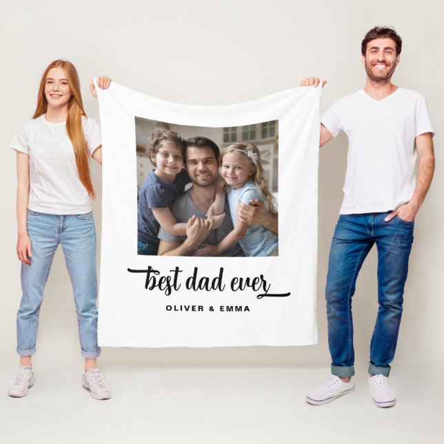 Modern Best Dad Ever Script Photo Fleece Blanket (In Situ)