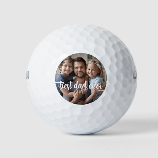 Modern Best Dad Ever Script Photo Golf Balls (Front)