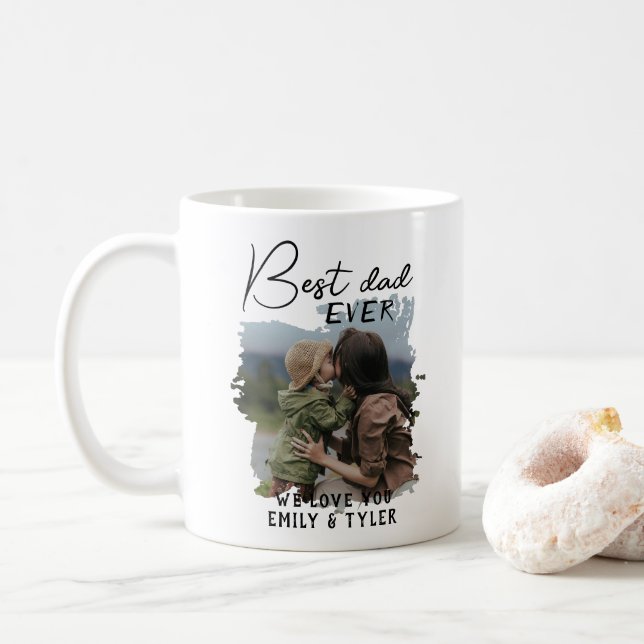 Modern Best Dad Family Photo Father`s Day  Coffee Mug (With Donut)