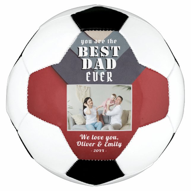 Modern Best Dad Red Blue Family Photo  Soccer Ball (Front)