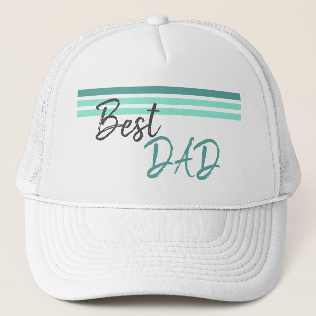 Modern Best Dad Turquoise Script Father`s Day Trucker Hat (Front)