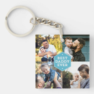 Modern Best Daddy Ever 4 Photo Collage Keychain
