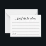 Modern Best Date Idea For Newlyweds Wedding Advice<br><div class="desc">These elegant "best date idea" cards will make the ideal way to get date night ideas for the newlyweds. This design features a combination of modern calligraphic script and block fonts. Part of the Alejandra collection.</div>