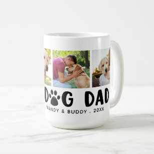 Modern BEST DOG DAD 4 Photo Collage Paw Print Coffee Mug