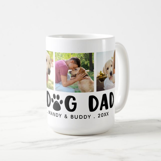 Modern BEST DOG DAD 4 Photo Collage Paw Print Coffee Mug (Front Right)