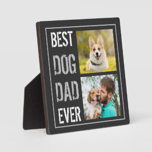 Modern Best Dog Dad Ever 2 Photo Collage Grey Plaque