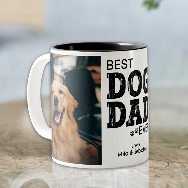 Modern Best Dog Dad Ever Custom Photo Dog Name Two-Tone Coffee Mug (Creator Uploaded)