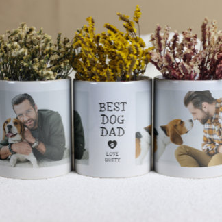 Modern "Best Dog Dad" Paw In Heart 2-Photo Coffee Mug
