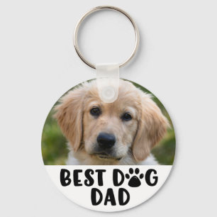 Modern BEST DOG DAD Paw Print Photo Keychain