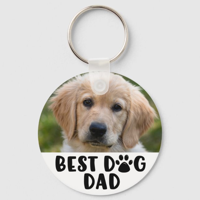 Modern BEST DOG DAD Paw Print Photo Keychain (Front)