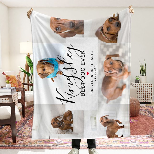 Modern 'Best Dog Ever' | Photo Collage Pet Loss Fleece Blanket (Creator Uploaded)