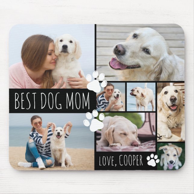 Modern BEST DOG MOM 8 Photos Personalized Mouse Pad (Front)