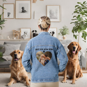 Modern Best dog mom ever custom heart photo text  Denim Jacket