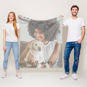 Modern Best Dog Mom Ever Photo White Overlay Fleece Blanket
