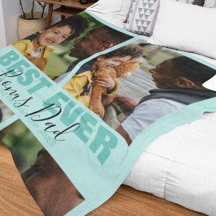 Modern Best Ever Bonus Dad Photo Collage Fleece Blanket