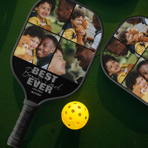 Modern Best Ever Bonus Dad   Photo Collage Pickleball Paddle