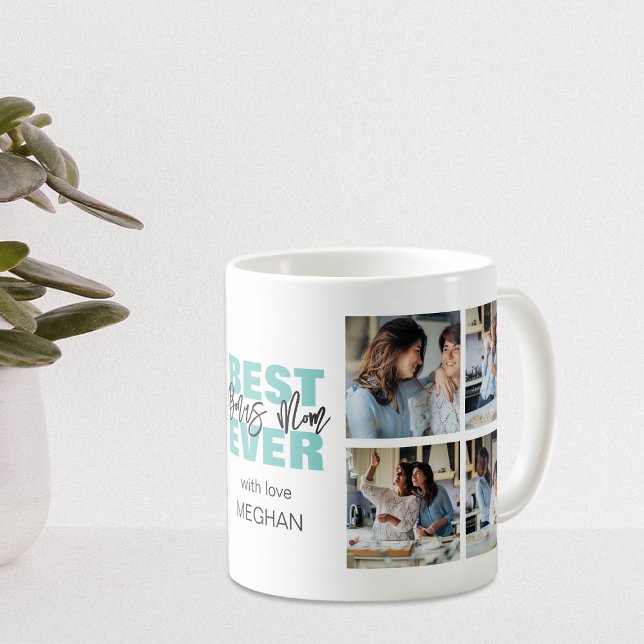 Modern Best Ever Bonus Mom | Photo Collage Coffee Mug (Creator Uploaded)