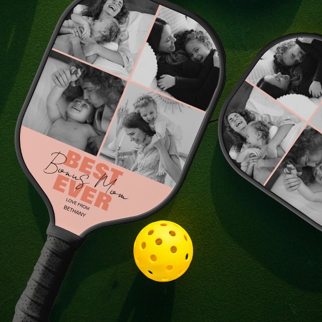 Modern Best Ever Bonus Mom | Photo Collage Pickleball Paddle (Creator Uploaded)