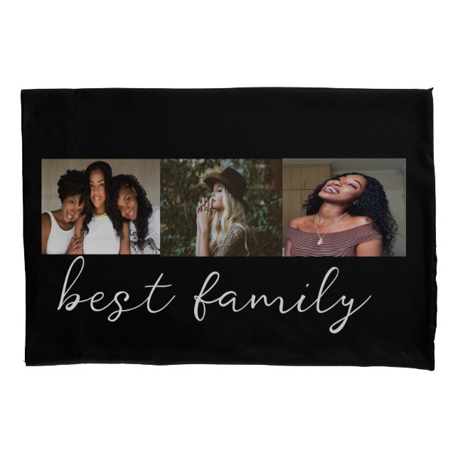 Modern Best Family Photo Collage Black  Pillowcase (Front)