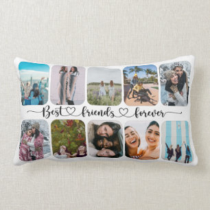 Modern Best Friends 10 Photo Template Lumbar Pillow
