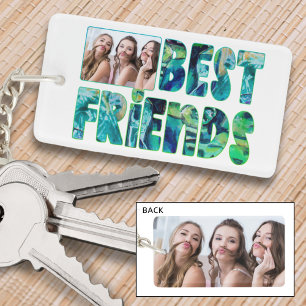 Modern BEST FRIENDS 2 Photos Teal Turquoise Keychain