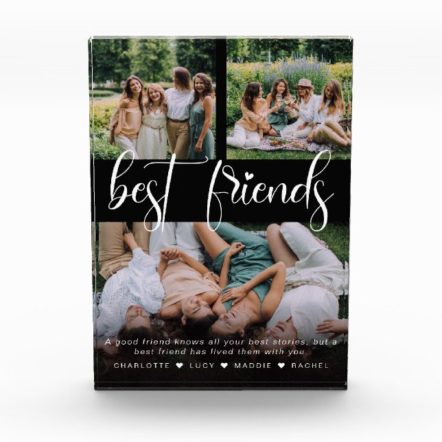 Modern Best Friends 3 Photo Collage & Custom Text Block (Front)